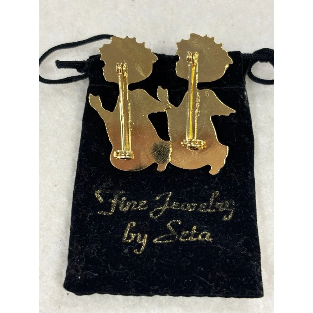Vintage Seta Birthstone Angel Brooch Pins January Garnet April Rhinestone Pair